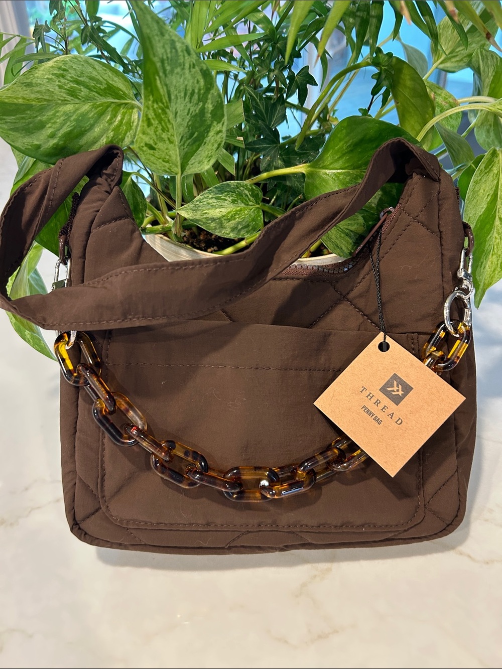 NWT Thread Wallets Penny Shoulder Bag - Chocolate Quilted
